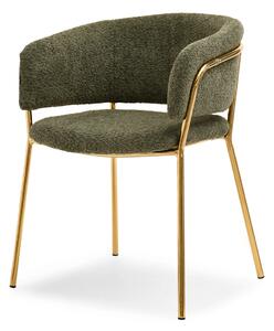 Krzesło zielone sorin tkanina boucle na złotej podstawie do jadalni