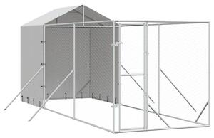 Kojec dla psa, z dachem, srebrny, 2x6x2,5 m, stal galwanizowana
