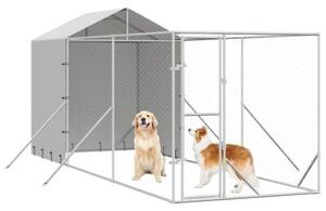 Kojec dla psa, z dachem, srebrny, 2x6x2,5 m, stal galwanizowana
