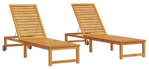 Leżak 2 szt. brązowy 202 x 53 x 89 cm lite drewno akacji