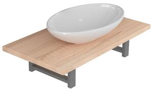 Dwuczęściowy zestaw mebli do łazienki, ceramiczny, dębowy