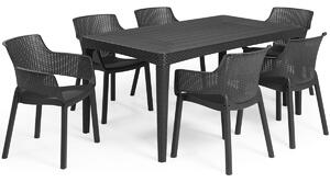 Meble ogrodowe 6-osobowe GIRONA stół i krzesła EVA - grafitowe- grafitowe