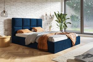 Granatowe tapicerowane łóżko 140x200 - Nikos 2X