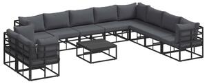 Zestaw sofy ogrodowej z poduszkami - czarna aluminiowa rama, nowoczesny design, 10 miejsc