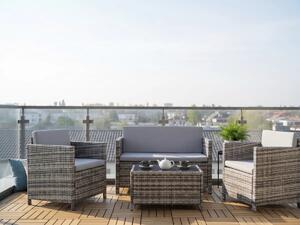 Zestaw mebli ogrodowych z technorattanu ( 2 x fotel, sofa + stolik) CALMO szary
