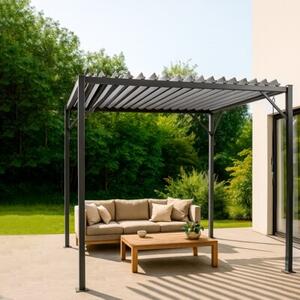 Pergola ogrodowa 3x3 m szara – metalowa altana z regulowanym dachem panelowym 9 m²
