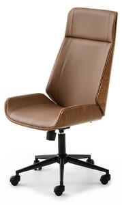 Fotel do biurka brązowy eko-skóra orzech austin czarna podstawa