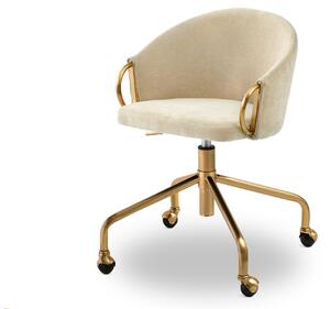 Wygodne krzesło do biurka glamour kremowe na złotej podstawie clara