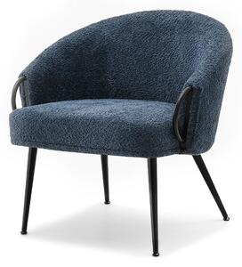 Fotel niebieski do salonu tapicerowany na czarnej podstawie clara