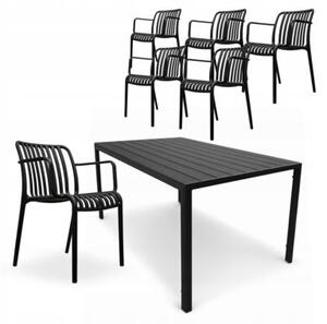 Zestaw mebli ogrodowych balkon stół Allen-ST 150x90C + 6x krzesło KP104-2 czarne