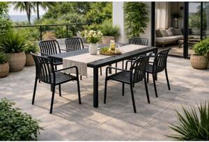 Zestaw mebli ogrodowych balkon stół Allen-ST 150x90C + 6x krzesło KP104-2 czarne
