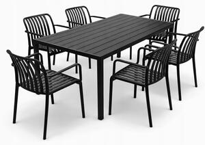 Zestaw mebli ogrodowych balkon stół Allen-ST 150x90C + 6x krzesło KP104-2 czarne