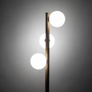Lampa podłogowa TK Lighting Estera Wood Orzech 16045 – drewniana, biała kula, 3xG9, 150 cm do salonu i sypialni