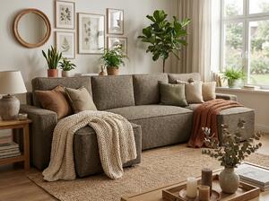 Rozkładana sofa narożna w kształcie U SMART BOUCLE 303x143 cm, ciemnobeżowa