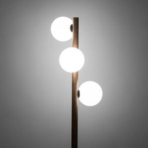 Lampa podłogowa TK Lighting Estera Wood Orzech 16045 – drewniana, biała kula, 3xG9, 150 cm do salonu i sypialni
