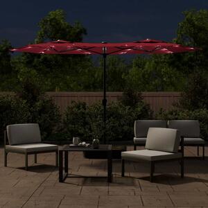 Podwójny parasol ogrodowy z LED, bordowy, 316x145 cm