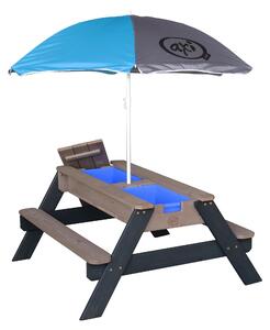 AXI Nick Sand & Water Picnic Table Anthracite/grey with Umbrella, Stół do piachu i wody, Wewnętrz i na wolnym powietrzu, 3 lat(a), Drewno, Czarny, Niebieski, Szary, 14,2 kg