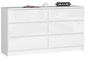 Komoda do sypialni, 6 szuflad, STILO, 140x40x77 cm, biel, połysk | TYLETEGOTU