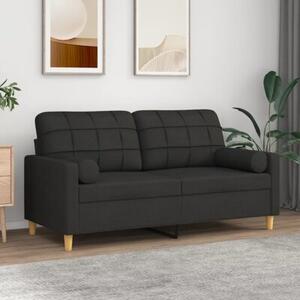 Sofa 2-osobowa z poduszkami, czarna, 140 cm, tkanina