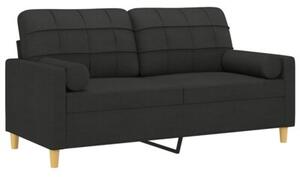 Sofa 2-osobowa z poduszkami, czarna, 140 cm, tkanina