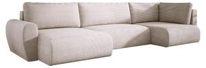 Kremowa sofa narożna z funkcją spania PASO XL sztruks - prawy