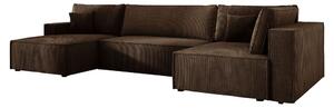 Brązowa sofa narożna rozkładana kształt U COBRA XL - prawy