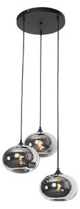Lampa wisząca Art Deco czarna 3-punktowa z przydymionym szkłem - Busa Oswietlenie wewnetrzne