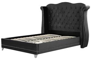 Łóżko tapicerowane welurowe wezgłowie ozdobne guziki 160 x 200 cm czarne Ayette Beliani