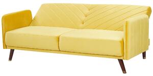 Sofa rozkładana welurowa 3-osobowa z funkcją spania retro żółta Senja Beliani