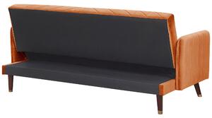 Sofa rozkładana welurowa 3-osobowa z funkcją spania retro pomarańczowa Senja Beliani