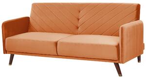 Sofa rozkładana welurowa 3-osobowa z funkcją spania retro pomarańczowa Senja Beliani