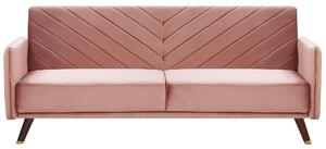 Sofa rozkładana welurowa 3-osobowa z funkcją spania retro różowa Senja Beliani