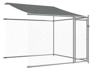Klatka dla psa, z dachem i drzwiami, szara, 4x2x2 m, stal