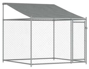 Klatka dla psa, z dachem i drzwiami, szara, 4x2x2 m, stal