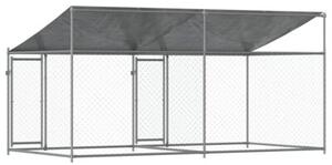 Klatka dla psa, z dachem i drzwiami, szara, 4x2x2 m, stal