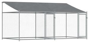 Klatka dla psa, z dachem i drzwiami, szara, 4x2x2 m, stal