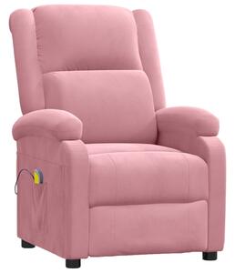 Rozkładany fotel masujący, różowy, obity aksamitem
