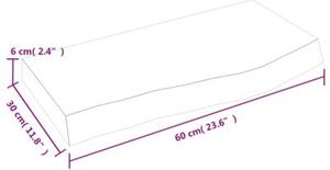 Półka, 60x30x(2-6) cm, surowe lite drewno dębowe