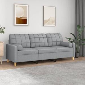 Sofa 3-osobowa z poduszkami, jasnoszara, 180 cm, tkanina