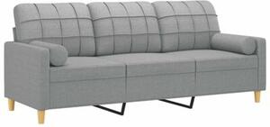Sofa 3-osobowa z poduszkami, jasnoszara, 180 cm, tkanina