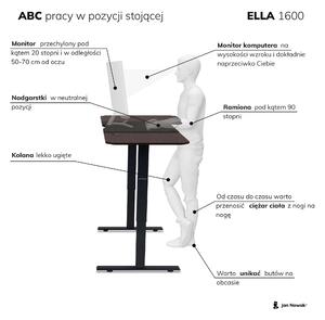 Duże biurko podnoszone do pracy ELLA, 1600 x 720 x 750 mm, orzech/ czarne