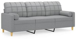 Sofa 3-osobowa z poduszkami, jasnoszara, 180 cm, tkanina