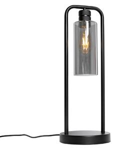 Nowoczesna lampa stołowa czarna z przydymionym szkłem - Stavelot