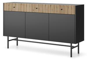 Komoda czarny mat, lamele Diva z 3 szufladami i 3 szafkami (3D3SZ) 155 cm, do salonu, do przedpokoju, nowoczesna, łatwe przechowywanie, wysoka