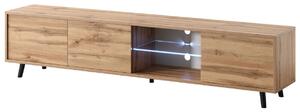 Szafka RTV Luna 02 LED Dąb Wotan 175 cm, nowoczesna, czarne nóżki, z otworem na kable, pod telewizor