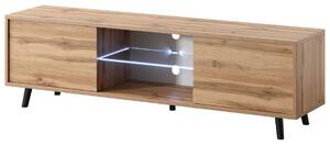 Szafka RTV Luna 01 LED Dąb Wotan 140 cm, pod telewizor, drewniana, klasyczna, na nóżkach