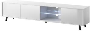 Szafka RTV Luna 02 LED Biała 175 cm, pod telewizor, na czarnych nóżkach, podświetlenie led
