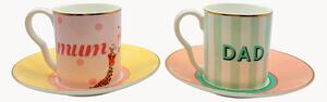 Komplet filiżanek ze spodkiem z porcelany kostnej Mum & Dad, 2 elem