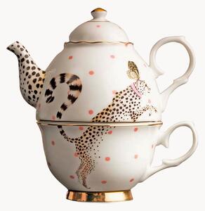 Komplet filiżanki ze spodkiem z porcelany kostnej Cheeky Cheetah
