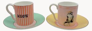 Komplet filiżanek ze spodkiem z porcelany kostnej Cat, 2 elem